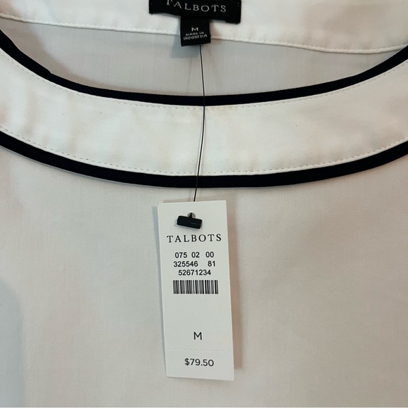 Talbots White Blouse with Black Trim Size Medium NWT - Picture 3 of 8